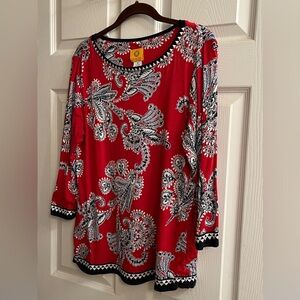 RUBY RD.~PAISLEY~RED/NAVY BLOUSE~ M